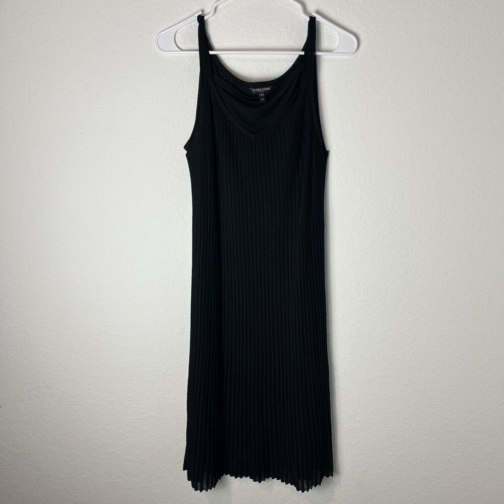 Eileen Fisher Ribbed Silk Black Midi Dress Petite Medium 212